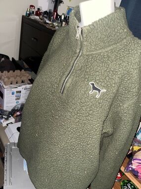 Victoria's Secret Olive Green Teddy Quarter-Zip Jacket